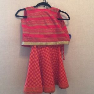 Red Orange and Gold girls 4t cotton skirt & blouse